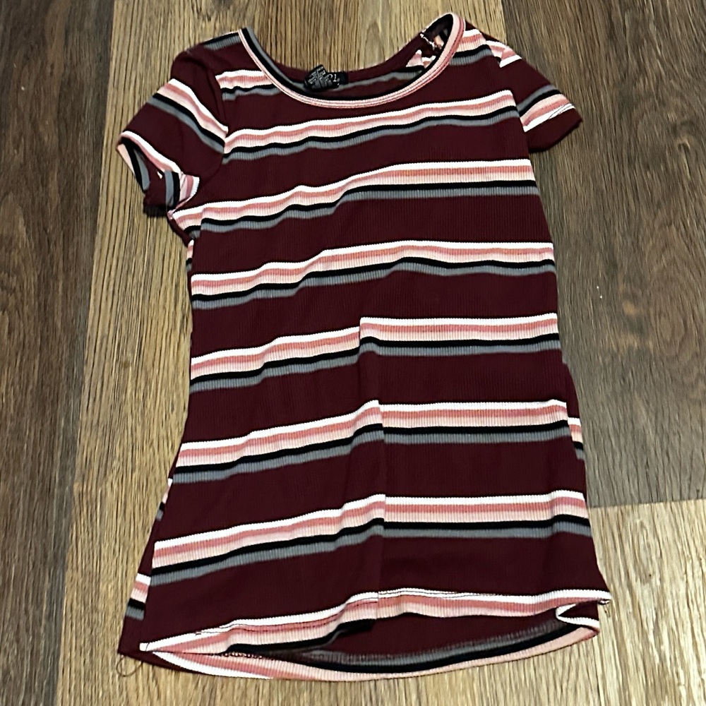 Red pink blue and white striped shirt